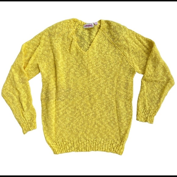 Vintage Yellow Knitted V Neck Sweater - Picture 1 of 6